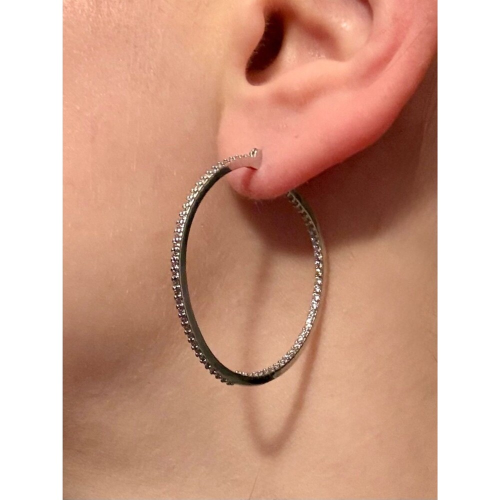 Express Silver Duel Pavé Crystal 1.5 inch Hoop Earrings